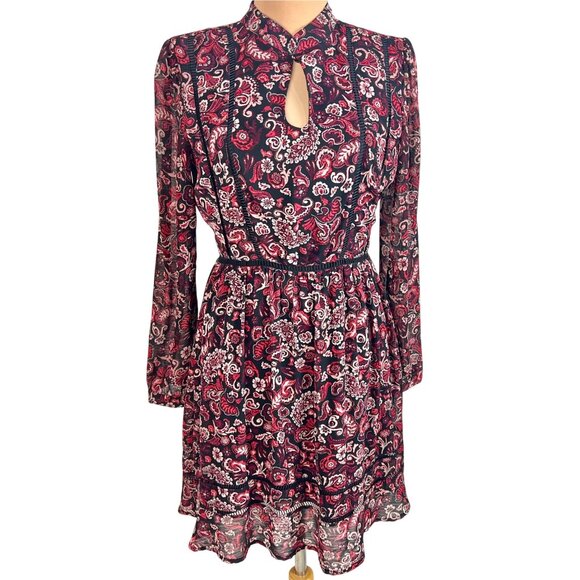 Cupcakes & Cashmere Graceland Paisley Peasant Dress Size 2 Black/Red Chiffon - Picture 2 of 12